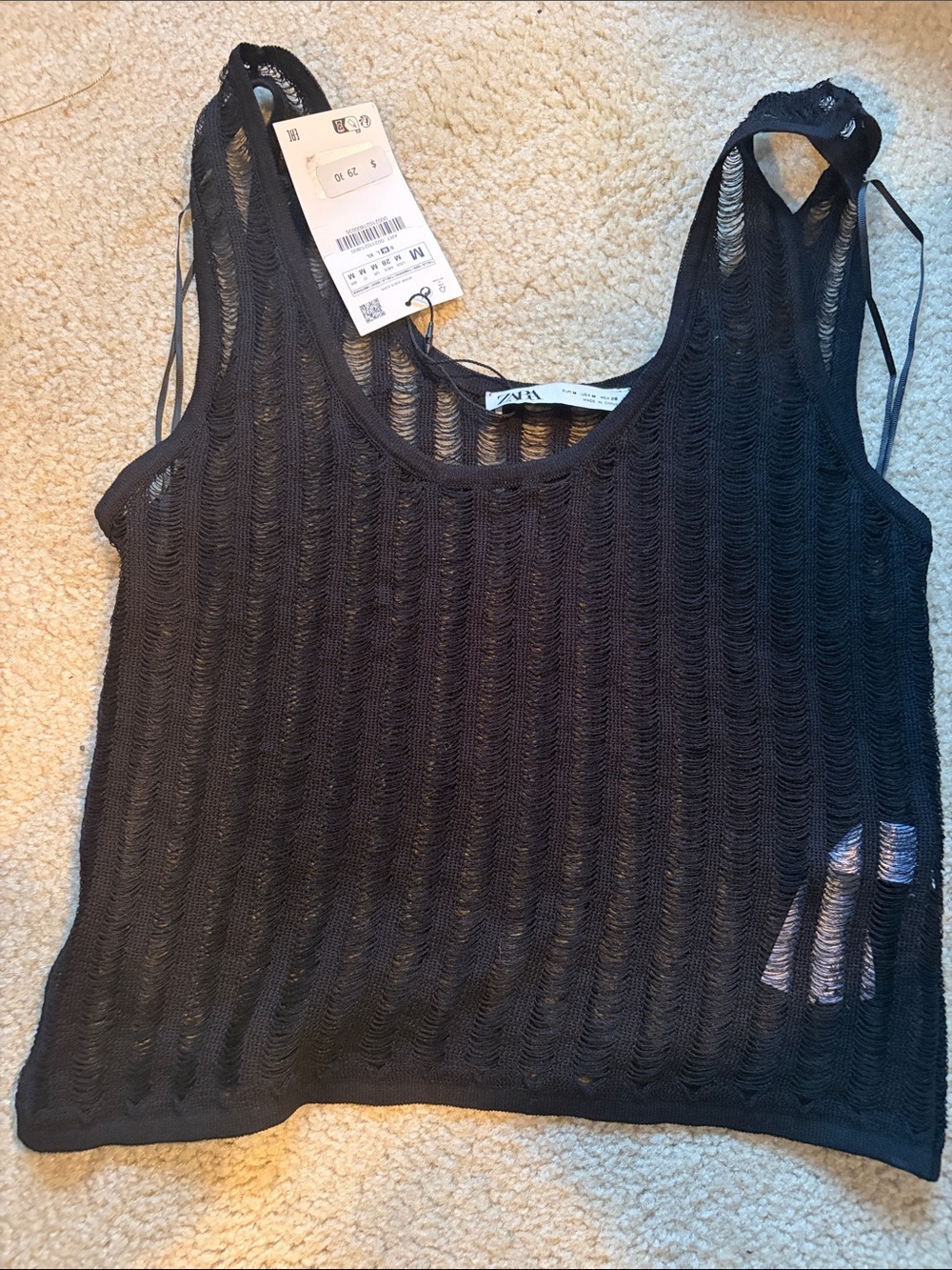 Zara Black Open-Knit Tank Top